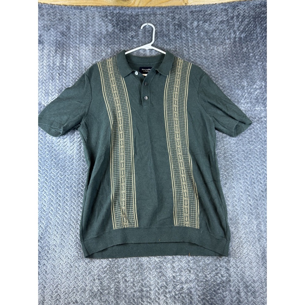 Abercrombie & Fitch Polo Shirt Mens Small Dark Green Blocked Striped Knit Ribbed